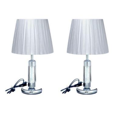 Imagem de 2 X Abajur Luminária De Mesa Quarto Led Bivolt Decorativo - PGB, Prata
