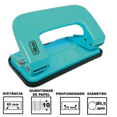 Imagem de Perfurador De Papel Tilibra P200 Aqua Com 2 Furos Até 10 Folhas Ref: 3