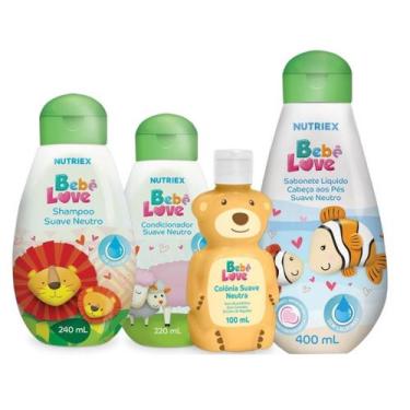 Imagem de Kit Cuidados Bebê Love Shampoo Condicionador Sabonete Líquido Colônia 