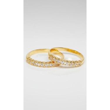 Imagem de Par de Aneis Aparadores Meia Aliança Zircônias Ouro 18k - Congratulati