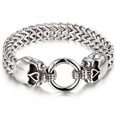 Imagem de suhang 8,66" Pulseira Dupla Crânio/Lobo/Cabeça De Leão Em Espinha De Peixe Para Homens Jóias Masculinas De Aço Inoxidável Prata Ouro Hip Hop