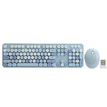 Imagem de eboxer-1 Teclado sem fio Mouse Combo, cores mistas teclado mecânico ergonômico com unidade USB, teclado de 104 teclados, mouse de 5 teclas, para Windows XP/7/8/10 (versão azul de cores mistas)
