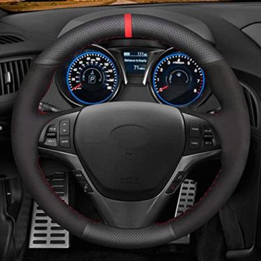 Imagem de ZKSHPS Capas de volante de carro camurça de couro genuíno preto macio, para Hyundai Genesis Coupe 2010 2011 2012 2013 2014 2015-2016