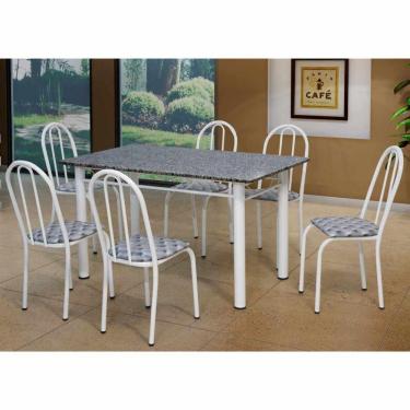 Imagem de Conjunto de Mesa Tampo em Granito Com 6 Cadeiras Branco Sara