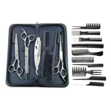 Imagem de Kit 3 Tesouras Profissional Cabeleireiro Barbeiro 10 Pentes