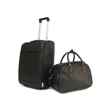 Imagem de Kit Mala de Viagem de Bordo Quadrada Material Sintético Liso