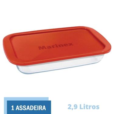 Imagem de Assadeira Travessa Retangular Vidro Com Tampa 2,9L Marinex