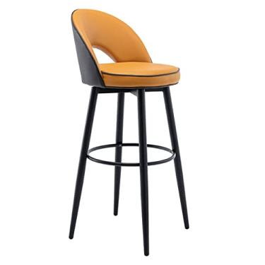Imagem de Banco De Bar Giratório De Couro PU Com Cadeira De Ilha De Cozinha Com Encosto Oco, Banco De Bar Com Altura De Balcão, Preto Cromado Com Pé Redondo, Para Sala De Estar, Bar, Cozinha Café Da Manhã