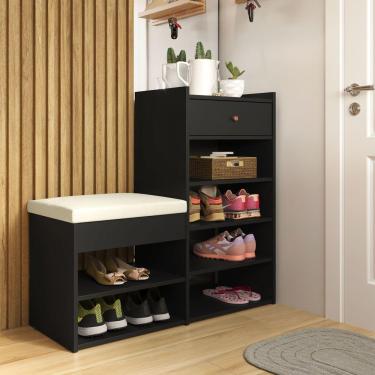 Imagem de Sapateira E Banco Hall Com 1 Gaveta Preto Rede Móveis