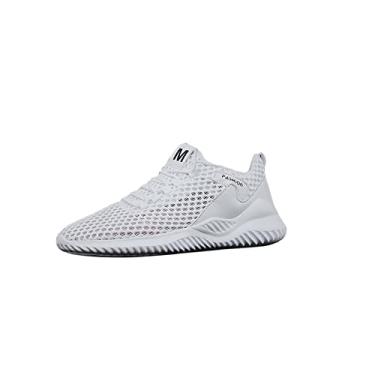 Imagem de Bestgift Sapatos Masculinos de Malha Oca Sapatos de Malha de Caminhada Resistentes ao Desgaste Tênis Masculino de Sola Macia Branco 40.5