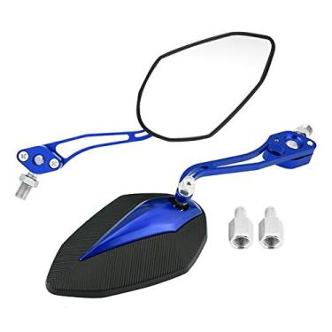 Imagem de Para espelhos de scooter de 10 mm, espelho retrovisor de scooter, par de espelhos retrovisores retrovisores universais de motocicleta e 10 mm de liga de alumínio (azul)
