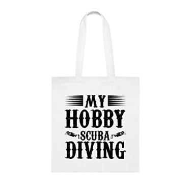 Imagem de My Hobby Scuba Diving Sacola, Sacola Engraçada, Bolsa de Ombro, Sacolas Reutilizáveis, Cesta de Aniversário de Natal, Branco