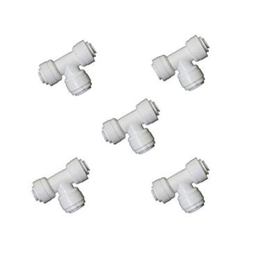 Imagem de PureSec Conector T de União de 1/4" a 3/8" Empurre para conectar Plástico Encaixe Rápido para purificação de água e Sistema RO (Tubo de 14,75 mm O.D.X3/8" Tubo O.D.X1/4" Tubo O.D.D.)
