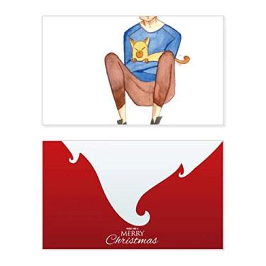 Imagem de Miaoji Pintura Aquarela Gato Meninos Feriado Feliz Natal Cartão de Parabéns Mensagem de Carta de Natal