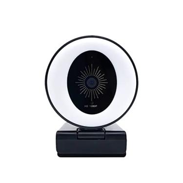 Imagem de Webcam de alta resolução 1080P com luz ajustável e microfones redutores de ruído, USB WebCam para aprendizagem online, reunião e gravação de vídeo, adequada para Windows, iOS, Android, etc.