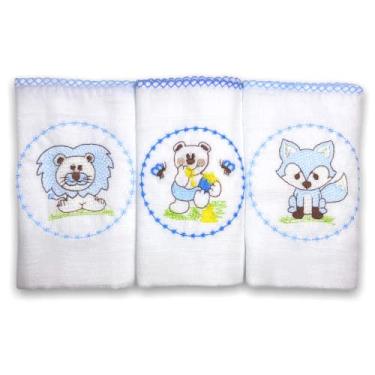 Imagem de Kit Enxoval com 3 Fraldas De Pano (Bichinhos Azul)
