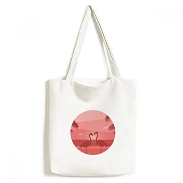 Imagem de Bolsa de lona flamingo casal vermelho crepúsculo sacola de compras bolsa casual bolsa de mão