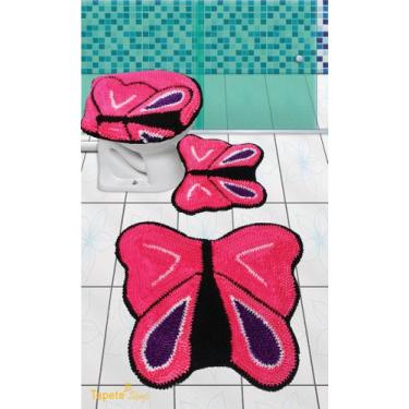 Imagem de Jogo De Tapetes Para Banheiro Borboletas Rosas - Frufru - Tapete Shop