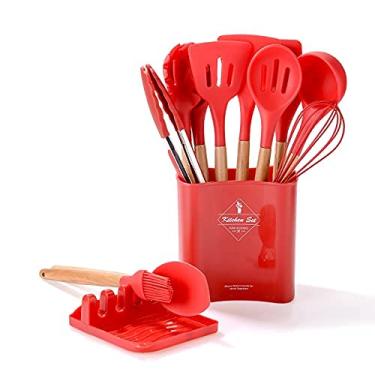 Imagem de Kit Utensílios de Silicone para Cozinha 13 peças - Vermelho - kit utensílios de cozinha, kit cozinha, conjunto de panelas…