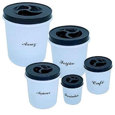 Imagem de KIT 5 POTE MANTIMENTO TAMPA ROSCA DE 0,5L A 6 LITROS leitoso Cor:Preto