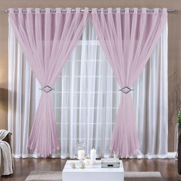 Imagem de Cortina Paula 4,00M X 2,80M Rosa Tecido Voal Leve Clean Para Sala Ou Quarto
