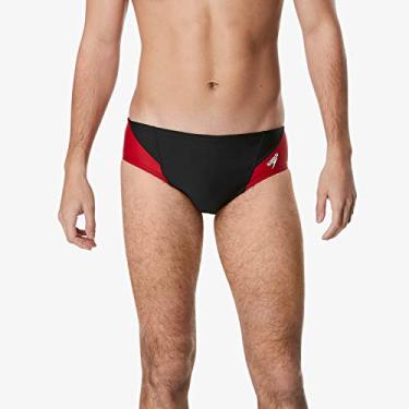 Imagem de Speedo – Sunga masculina Powerflex Eco Revolve Splice Team Colors, Sunga Powerflex Eco Revolve Splice cores da equipe, Preto/vermelho, 28