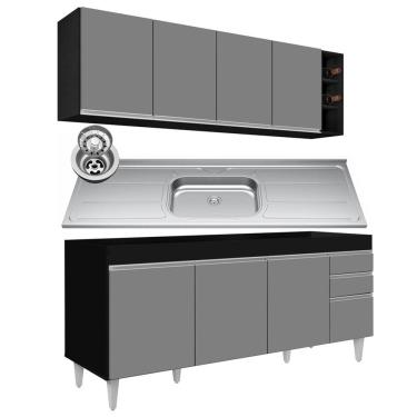 Imagem de Armário Aéreo Nevada e Balcão Gabinete 180cm Com Pia Dallas Preto/Cinza - Lumil