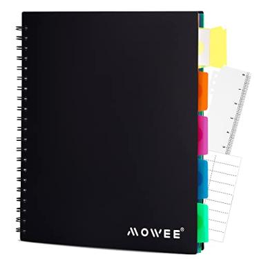 Imagem de MOWEE Caderno espiral – Caderno de 5 assuntos, caderno pautado para faculdade com divisórias, etiqueta de abas, régua de 28 cm, 200 páginas, para escrever diário, casa e escritório, material escolar,