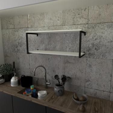Imagem de Prateleira Industrial Suspensa Estante Parede Nicho Branco Cozinha Escritorio Sala Quarto Infantil
