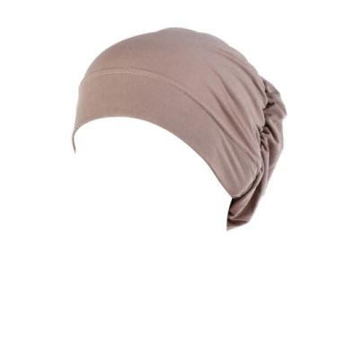 Imagem de Gorros de turbante elástico feminino hijab boné sob cachecol turbante chapéus muçulmanos headwrap boné gorros headwear undercap, Caqui, M