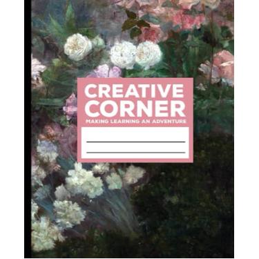 Imagem de Libere sua criatividade com o caderno de composição creative corner | Caderno pautado pela faculdade: rosas flores arte vintage: 60 atividades de labirinto | Forrado largo... para escola, faculdade,