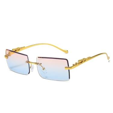 Imagem de Óculos de sol retângulo sem aro, óculos de sol quadrados sem moldura para homens e mulheres, óculos de leopardo uv400, rosa azul, tamanho único