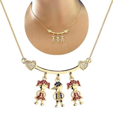 Imagem de Colar Corrente Feminina Pingente 3 Filhos Filhas Cravejados com Pedras Zircônias Azul Rosa Banhado a ouro 18k Banho paládio hipoalérgico Santo Estillo Semijoias (1 Menino e 2 Meninas)