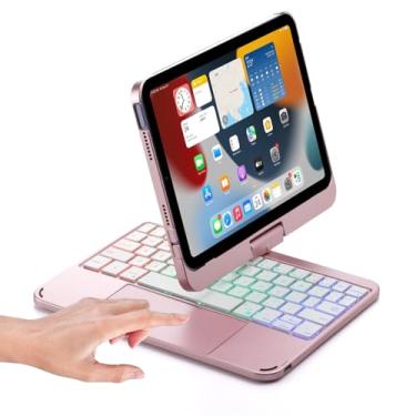 Imagem de Capa de teclado para iPad Mini 7 A17 Pro/Mini 6 giratória, capa com teclado touchpad para iPad Mini 7ª/6ª geração de 8,3 polegadas com retroiluminação rotativa do trackpad, ouro rosa