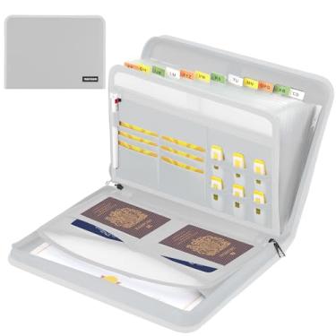 Imagem de Organizador de arquivos sanfonado, 13 bolsos à prova de fogo, pasta expansível com vários bolsos, pasta organizadora de documentos portátil para negócios com zíper para documentos e arquivos, prata