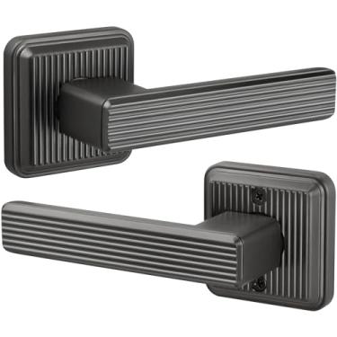 Imagem de LOQRON Maçaneta de porta de passagem estilo listras quadradas, não trava, resistente, sem trava, interior em níquel antigo, reversível para porta de armário/corredor do lado direito e esquerdo