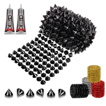 Imagem de Espigão de 1 jarda para artesanato Stude para roupas, pino preto com cola, malha de acabamento de plástico plano cone para decoração de festa Holloween fantasia artesanato DIY
