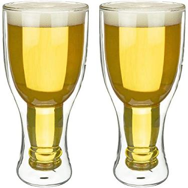 Imagem de Fairly Odd Novelties Caneca de garrafa de cerveja de cabeça para baixo, pacote com 2 – Fairly Odd Novelties – Copo de vidro invertido divertido, tamanho único, transparente