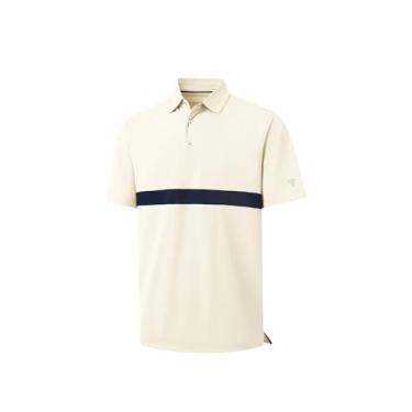 Imagem de M MAELREG Camisas polo masculinas de golfe de manga curta para desempenho, ajuste seco, leve, absorção de umidade, piquê, casual, masculina, Creme, M