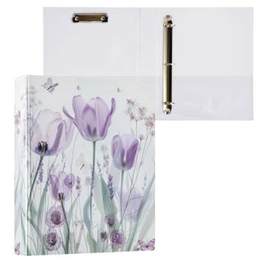 Imagem de Pasta de arquivo pastel com 3 anéis, tulipas roxas, com 200 folhas, armazenamento de arquivos para mulheres e homens, material de escritório escolar