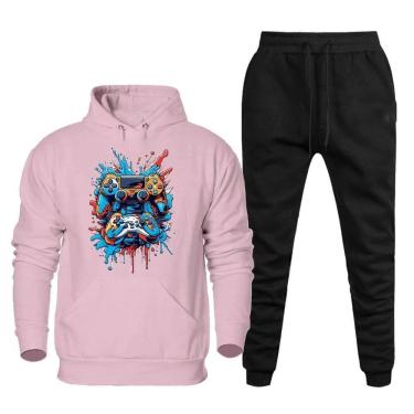 Imagem de Conjunto de Frio Moletom Plus Size Masculino Blusa Com Capuz Canguru e Calça Comprida Basica