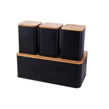 Imagem de Mimo Style Conjunto Porta Pão Bambu e 3 Potes Black