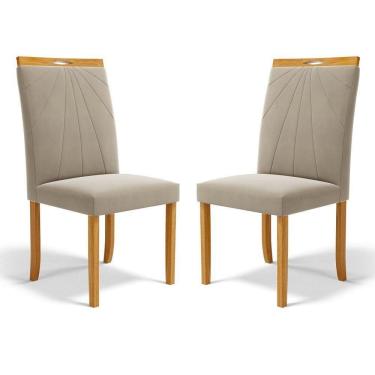 Imagem de Kit Com 2 Cadeiras Maiara Madeira Maciça Estofadas Para Mesa De Jantar Veludo Bege 102