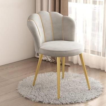 Imagem de Cadeira penteadeira com encosto, cadeira de sala em formato de concha com pernas de metal dourado, assento de tecido acolchoado, para sala de estar/vestiário/quarto/escritório doméstico/cozi