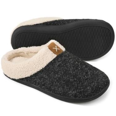 Imagem de ULTRAIDEAS Chinelos masculinos, chinelos de carpete para homens, presentes masculinos, Pantuflas sem cadarço para homens, espuma de memória, sapatos de casa para ambientes internos e externos, tamancos com sola de borracha, Preto atualizado., 9-10