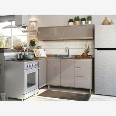 Imagem de Cozinha de Canto Pequena 4 Peças com Armários e Balcões Mel Luciane Mó