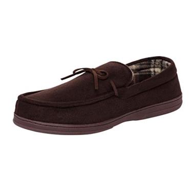 Imagem de Van Heusen Pantufas masculinas confortáveis de calçar com microcamurça com forro de flanela macia, Gravata marrom, Medium
