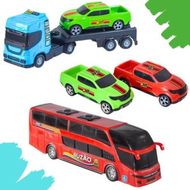 Imagem de Kit 1 Mini Reboque 2 Mini Caminhonete 1 Mini Buzão Criança Brinquedo C