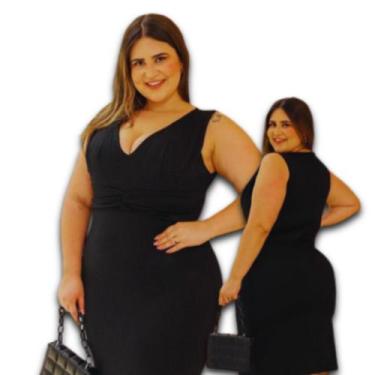Imagem de Vestido Midi Malha Crepe Forrado com Bojo na Frente Plus Size - AMOPLU