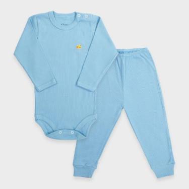Imagem de Conjunto Body Infantil Manga Longa em Malha Canelada - Baby Duck, Azul
